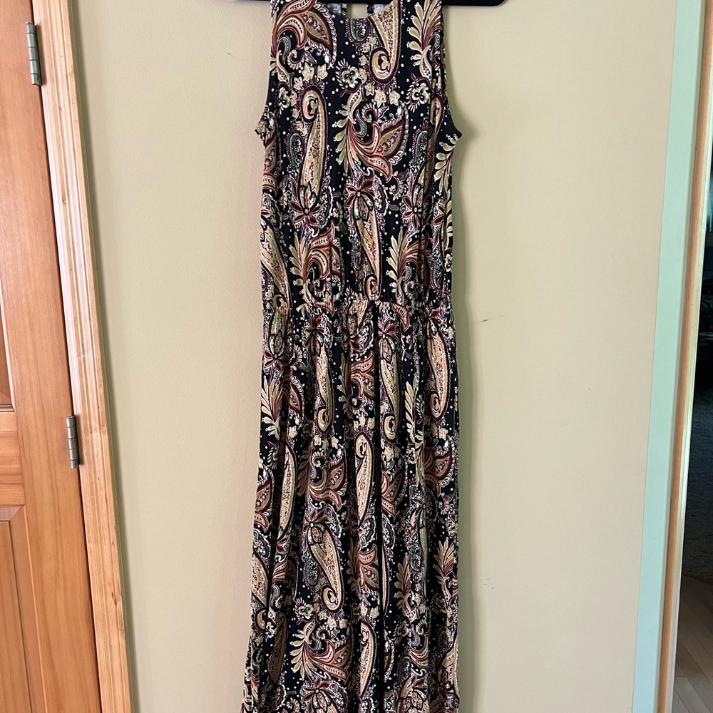 Lascana Black & Tan Paisley Print Long Dress w/ Pockets